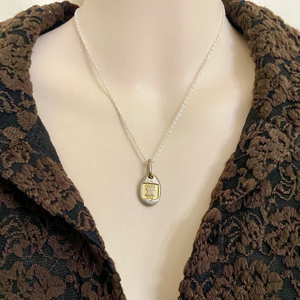 Vintage Celine Silver-Gold Pendant Charm Necklace - Picture 5 of 9